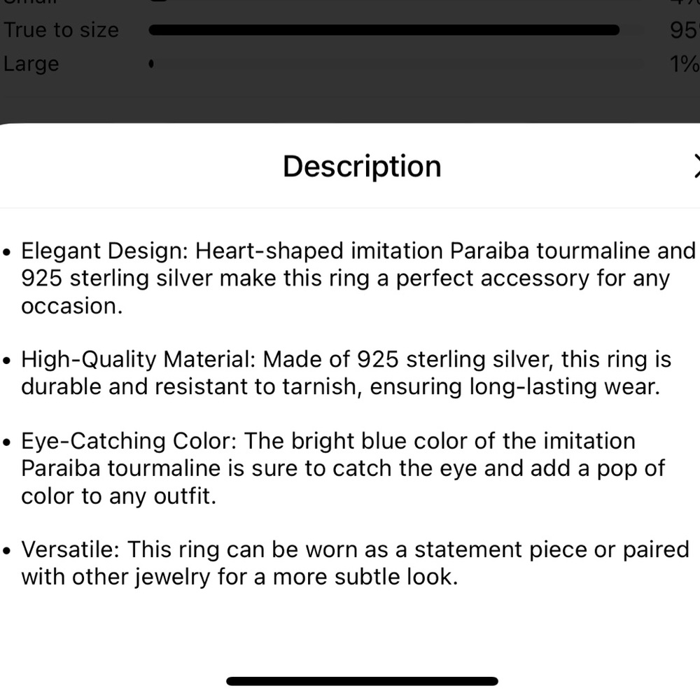 NWT 💍🩵 TURQUOISE AQUA .925 SILVER PLATED HEART PARAIBA TOURMALINE RING Size 7 - Picture 7 of 8